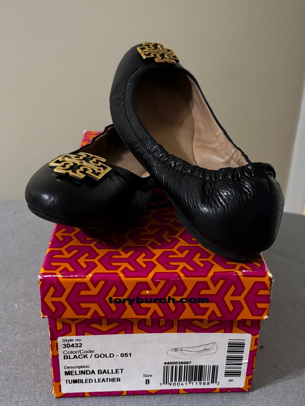 Tory Burch Black Suede Logo Ballet Flats